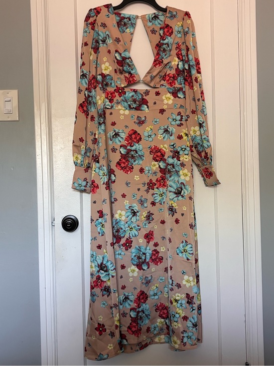 AFRM Dresses & Skirts - AFRM Viola Midi Long Sleeve Dress in Aqua Bouquet | Garden Party Wedding Guest